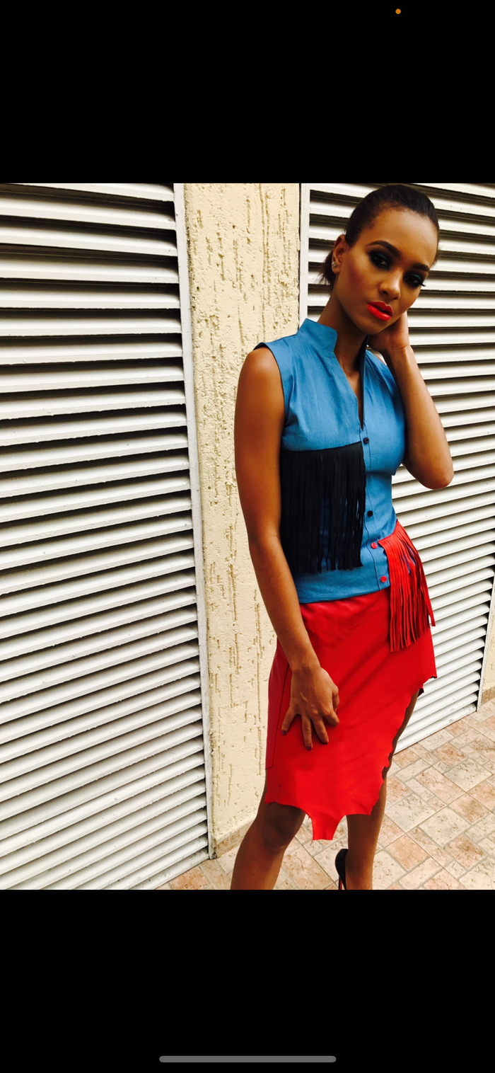 100% Red Calf Skin Leather Biker   Skirt
