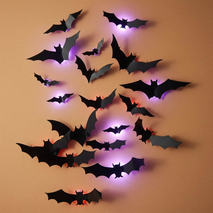 Dekoracje Halloween 3D - realistyczne nietoperze z efektem świetlnym, idealne do wnętrz i na z 0