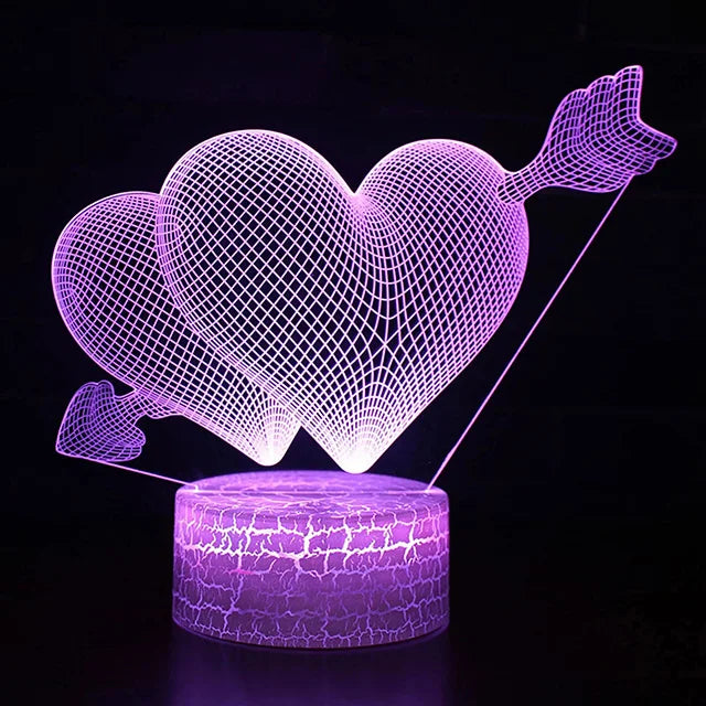 Lampka Nocna LED 3D Illusion Heart z 16 Kolorami – Przyjazna Dzieciom Lampa Nocna do Sypialni z Efektem Iluzji 3D 3