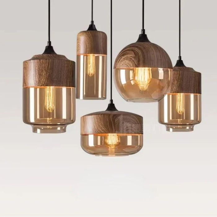 Lampa Wisząca z Ręcznie Dmuchanym Szkłem i Drewnem – Elegancka Lampa Regulowana do Salonu i Jadalni 2