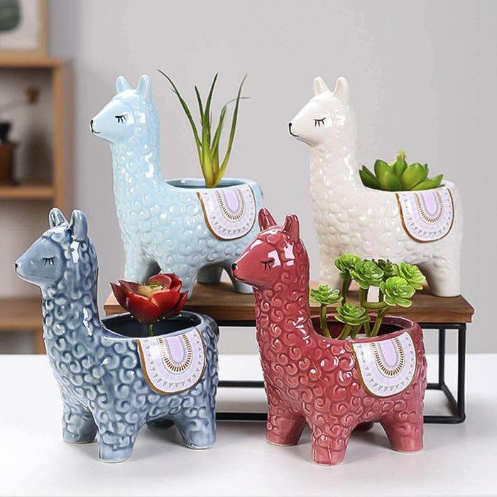 Ceramiczne Doniczki Alpaka – Ręcznie Malowane Osłonki do Sukulentów i Kaktusów, 12 cm i 19,5 cm 0