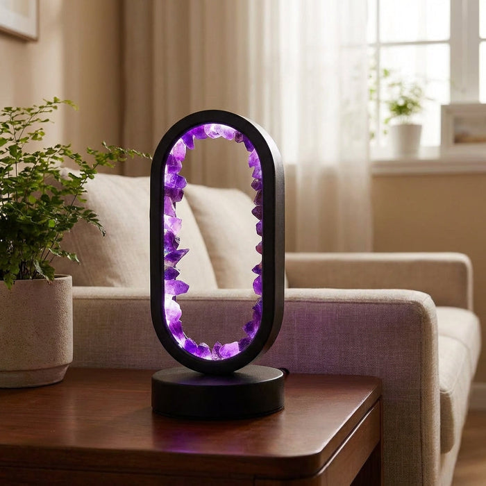 Lampa stołowa z ametystu o miękkim świetle otoczenia, owalna rama, idealna do salonów i 1