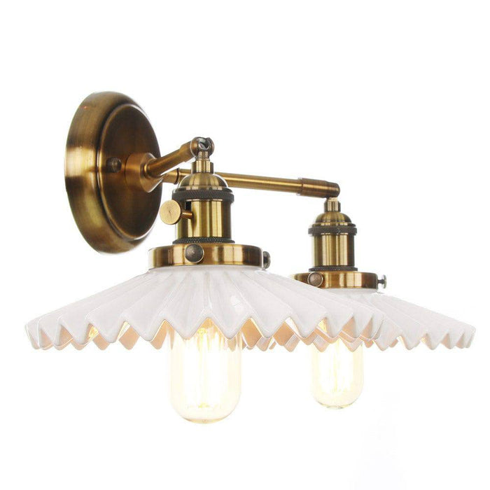 Antyczny Kinkiet Ścienny z Podwójną Głowicą w Złotym Wykończeniu – Ceramiczna Lampa do Salonu i Sypialni 2
