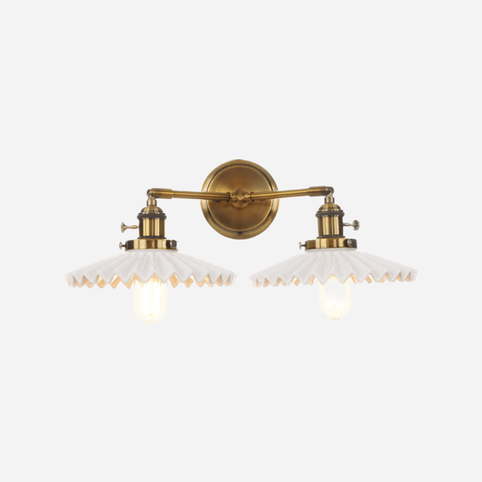 Antyczny Kinkiet Ścienny z Podwójną Głowicą w Złotym Wykończeniu – Ceramiczna Lampa do Salonu i Sypialni 4