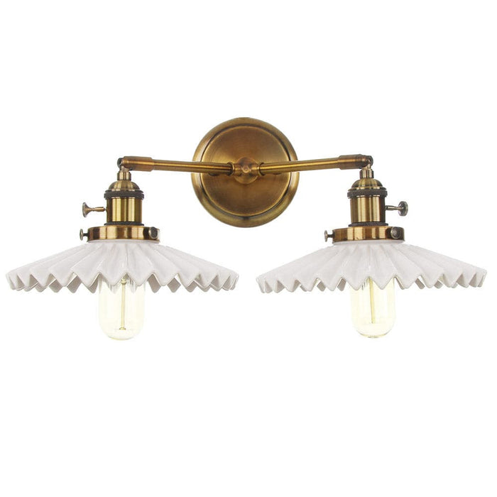Antyczny Kinkiet Ścienny z Podwójną Głowicą w Złotym Wykończeniu – Ceramiczna Lampa do Salonu i Sypialni 7