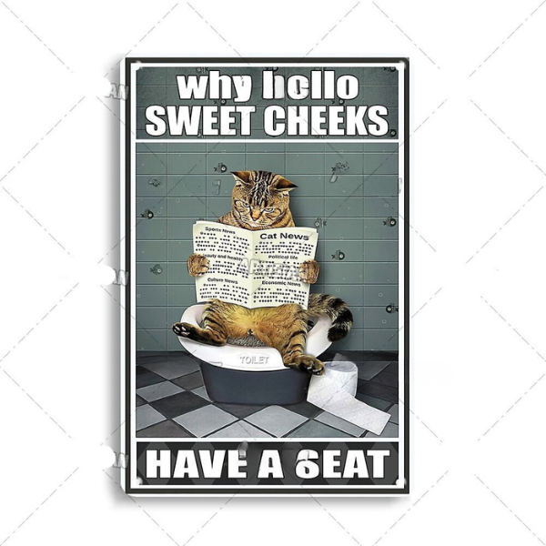 Artistic Metal Cat Poster, 30 x 20 cm – Stylish Indoor Decoration with a Humorous Motif for the Living Room and Office