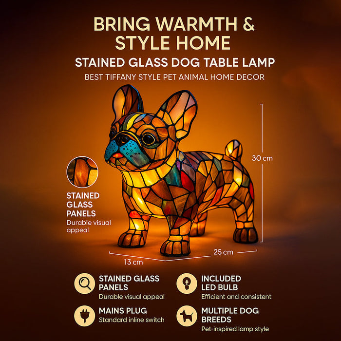 Artystyczna Lampa Stołowa w Stylu Tiffany dla Psa z Kolorowym Oświetleniem LED – Ciepła Atmosfera do Wnętrza 2
