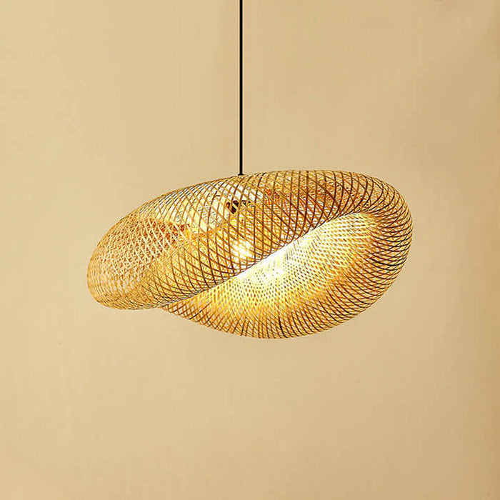 Bambusowa Lampa Wisząca z Rattanowym Abażurem – Lampa do Salonu Idealna Nad Stół, Ekologiczne Oświetlenie LED 0