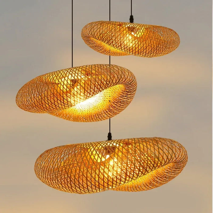 Bambusowa Lampa Wisząca z Rattanowym Abażurem – Lampa do Salonu Idealna Nad Stół, Ekologiczne Oświetlenie LED 1