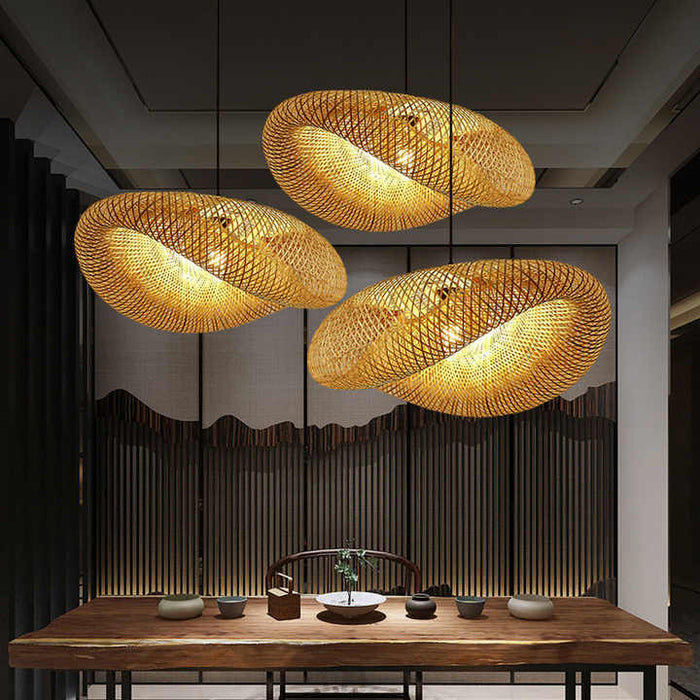 Bambusowa Lampa Wisząca z Rattanowym Abażurem – Lampa do Salonu Idealna Nad Stół, Ekologiczne Oświetlenie LED 3