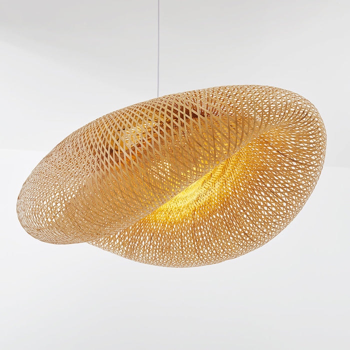 Bambusowa Lampa Wisząca z Rattanowym Abażurem – Lampa do Salonu Idealna Nad Stół, Ekologiczne Oświetlenie LED 7