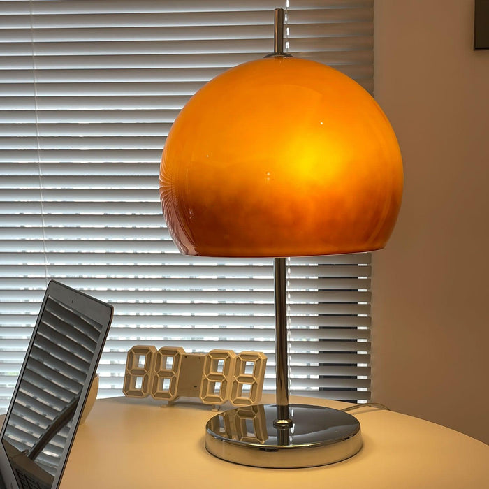Lampa Stołowa Szklana Bauhaus z Bursztynowym Kloszem – Nowoczesne Lampy Stołowe do Salonów, Wysokość 55 cm 3