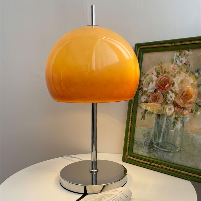 Lampa Stołowa Szklana Bauhaus z Bursztynowym Kloszem – Nowoczesne Lampy Stołowe do Salonów, Wysokość 55 cm 6