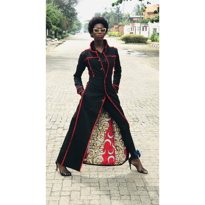 Black 6-Way Convertible& Reversible Surya Hand Frayed Maxi Coat