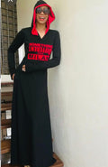 BLACK SOMETHING DIFFERENT FROM MILAN HOODED MAXI w RED DETAIL