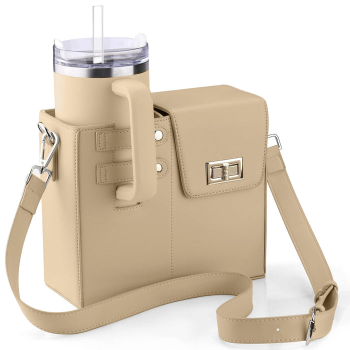 Crossbody Bag with Bottle Holder – Leather and Nylon Design for Women – Black Crossbody Bag 4
