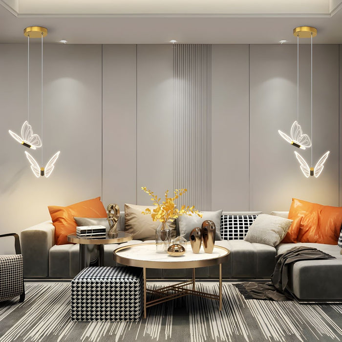 Lampa Wisząca Motyl, Regulowana Elegancka Lampa do Salonów, Nowoczesny Żyrandol z Przezroczystymi Elementami 3