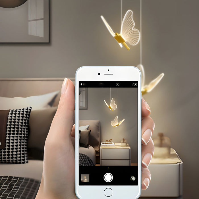 Lampa Wisząca Motyl, Regulowana Elegancka Lampa do Salonów, Nowoczesny Żyrandol z Przezroczystymi Elementami 5