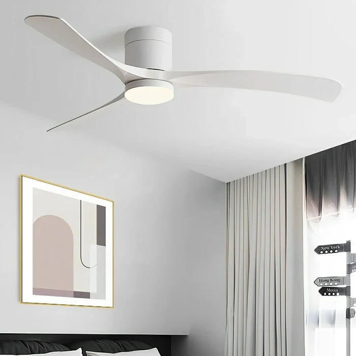 Wentylator sufitowy z lampą LED i funkcją cofania, charakteryzujący się cichym minimalistycznym design 1