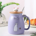 Ceramiczny Kubek z Pokrywką i Łyżeczką, Motyw Kota, 420 ml - Ekologiczny Kubek Ceramiczny z Drewnianą Pokrywką 0