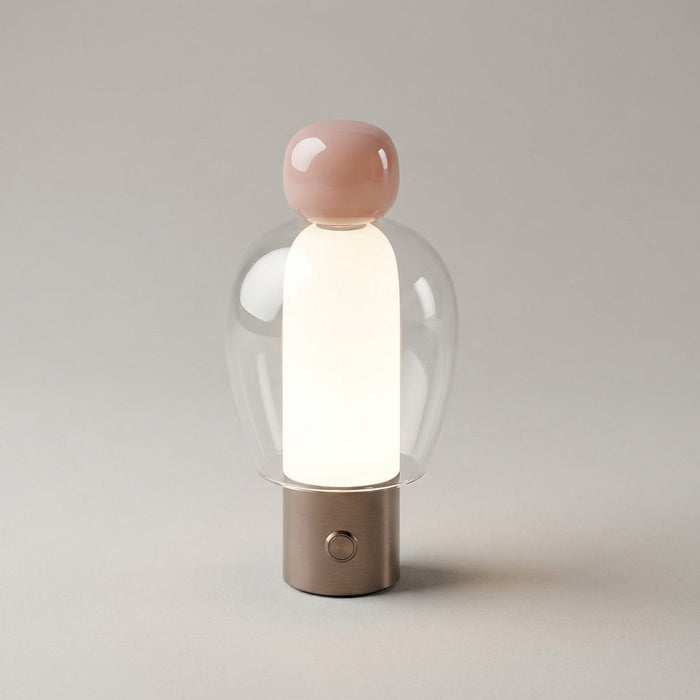 Lampa stołowa bezprzewodowa z regulacją jasności, szklana obudowa, nowoczesny design, ciep 0