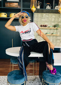 Cropped White AIRIkoyi Airlines Top With HandBeaded Ashoke Detail