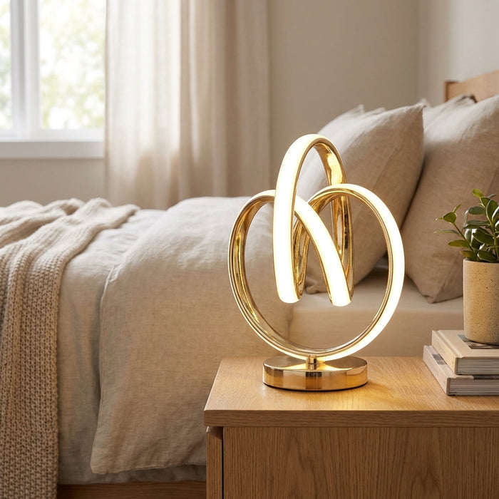 Zakrzywiona lampa stołowa LED z kompaktową podstawą, nowoczesny design, ciepłe światło, ideal 1