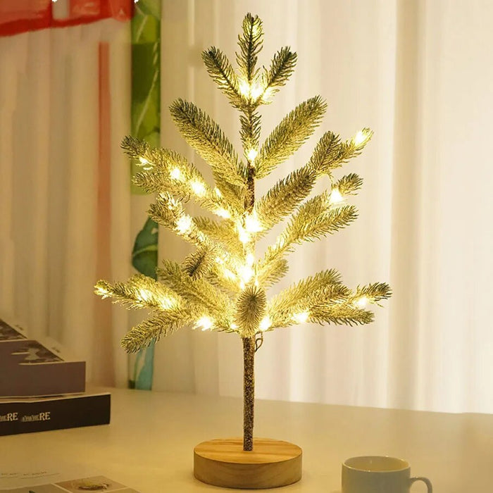 Dekoracyjna Choinka 50 cm z 50 Diodami LED – Sztuczna Sosna z Drewnianą Podstawą, Idealna na Stół 3