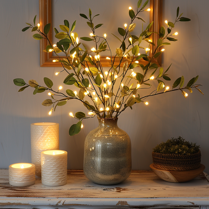 Oświetlenie Dekoracyjne - Magiczne Światła Gałęzi Oliwnej z Regulowanym Świetłem, 70 cm, Ciepły Biały, 120 LED 5