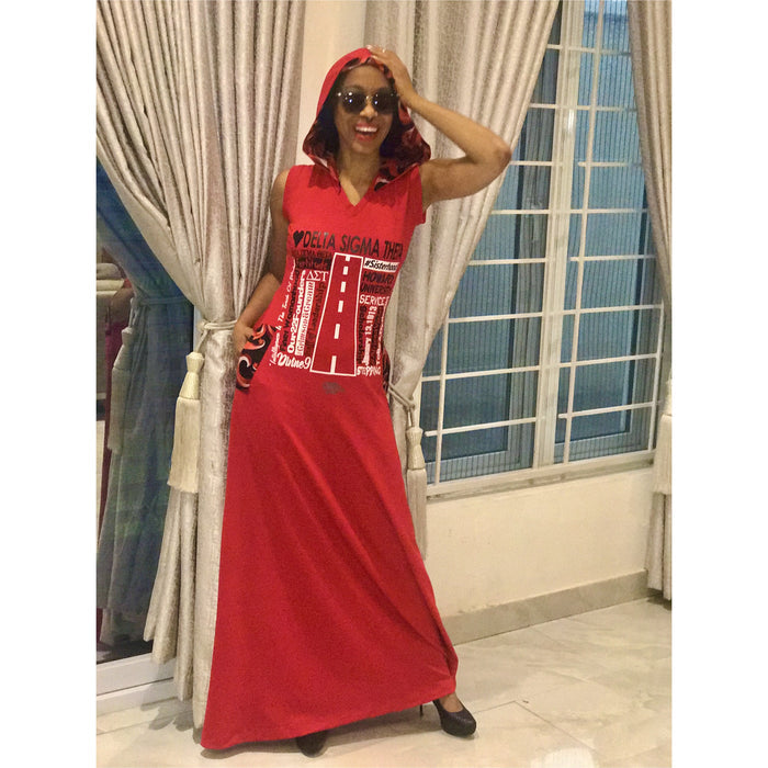 DELTA SIGMA THETA MAXI HOODED DRESS, ANKARA DETAIL
