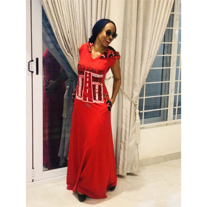 DELTA SIGMA THETA MAXI HOODED DRESS, ANKARA DETAIL