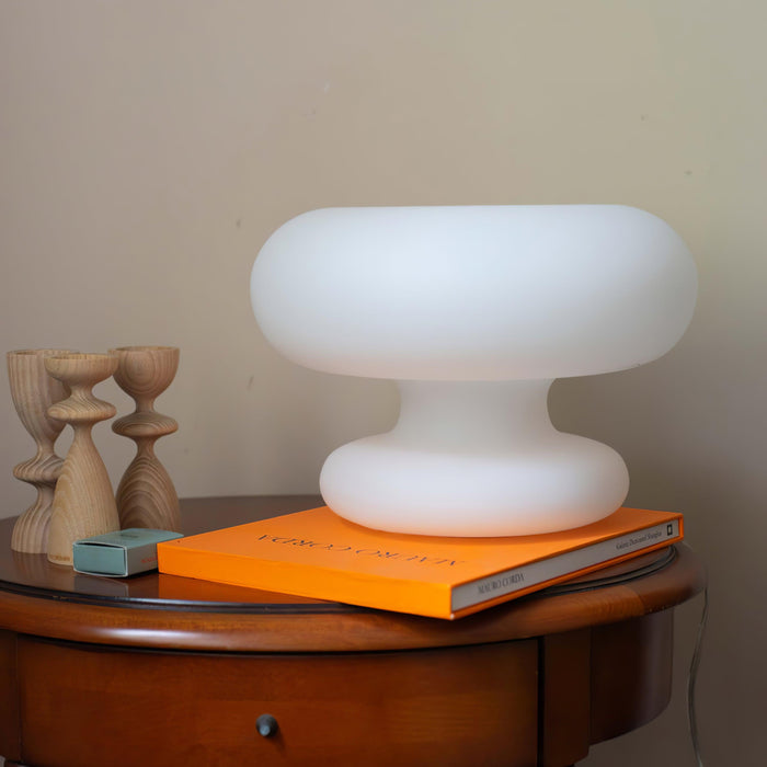 Lampa Stołowa Szklana Donut z Metalowym Wykończeniem – Ciepłe Oświetlenie do Salonu i Sypialni 0