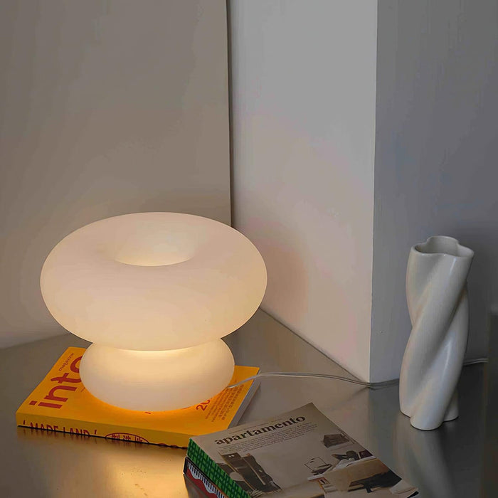 Lampa Stołowa Szklana Donut z Metalowym Wykończeniem – Ciepłe Oświetlenie do Salonu i Sypialni 4