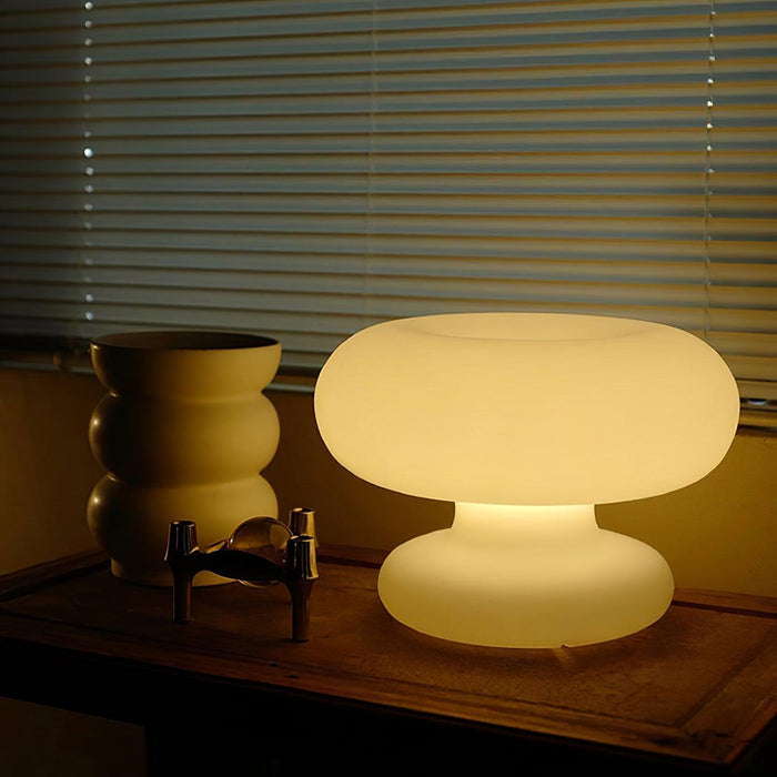 Lampa Stołowa Szklana Donut z Metalowym Wykończeniem – Ciepłe Oświetlenie do Salonu i Sypialni 7