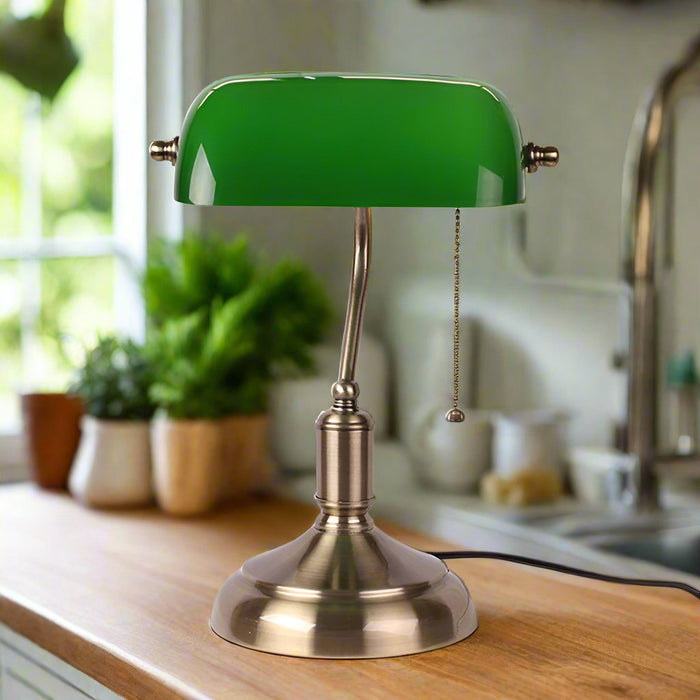Elegancka Szklana Lampa Stołowa z Metalową Podstawą – Klasyczna Lampa Stołowa do Salonu, E27, 28 cm Wysokości 5