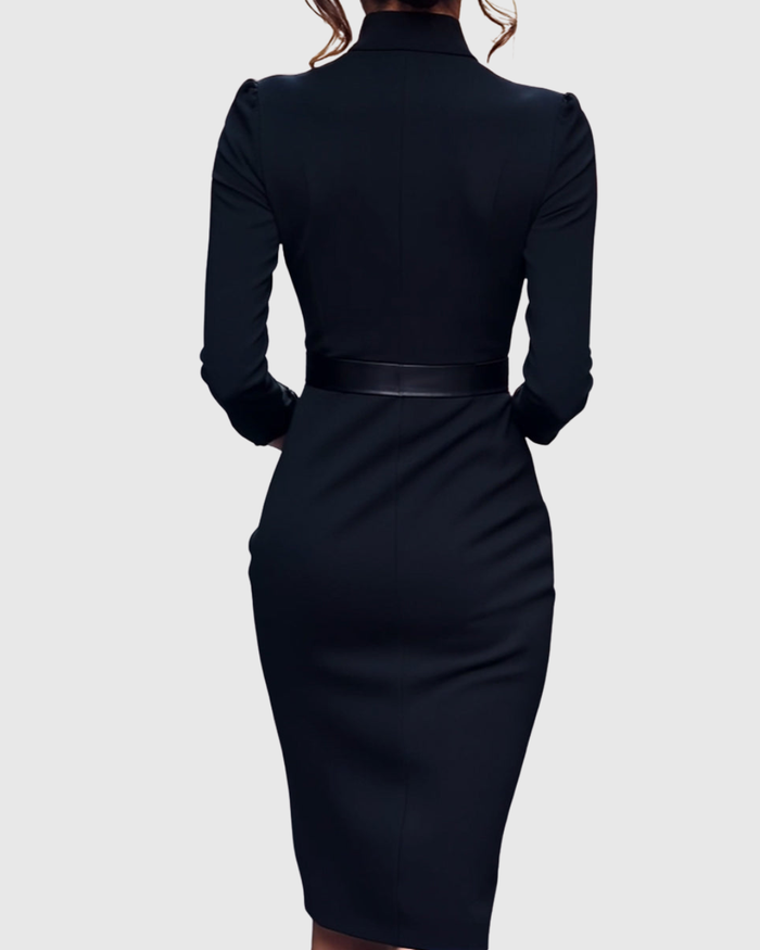 Elegancka sukienka midi z kopertowym dekoltem i paskiem w talii 5
