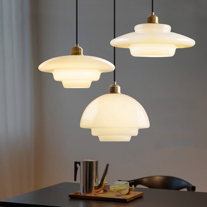 Elegancka Lampa Wisząca z Mlecznobiałego Szkła do Salonu – Styl Mid-Century, Regulowana Długość Zawieszenia 3