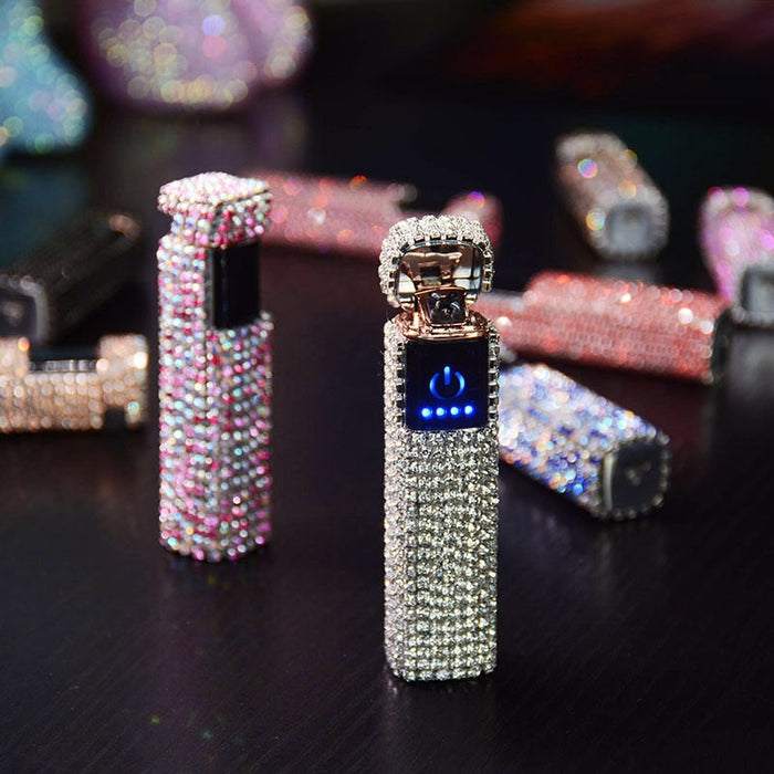 Elegancka Zapalniczka Akumulatorowa z Kryształkami – Kompaktowy Design i Ładowanie USB 5