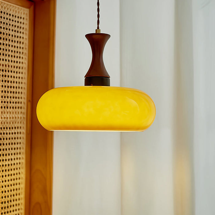 Elegancka Lampa Wisząca Retro ze Szkła i Drewna – Stylowe Oświetlenie do Salonu i Jadalni 2
