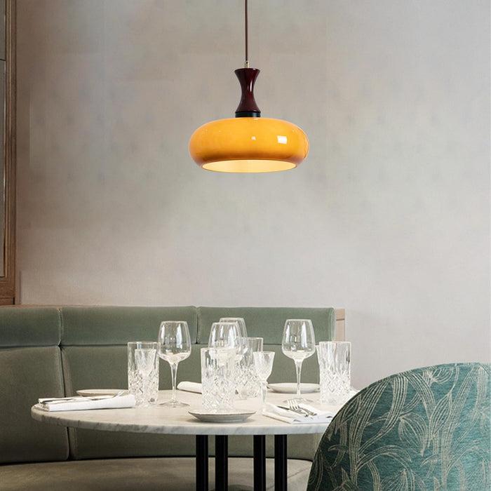 Elegancka Lampa Wisząca Retro ze Szkła i Drewna – Stylowe Oświetlenie do Salonu i Jadalni 6
