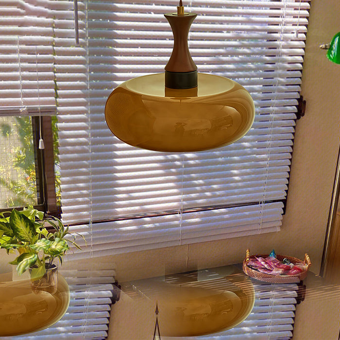 Elegancka Lampa Wisząca Retro ze Szkła i Drewna – Stylowe Oświetlenie do Salonu i Jadalni 7