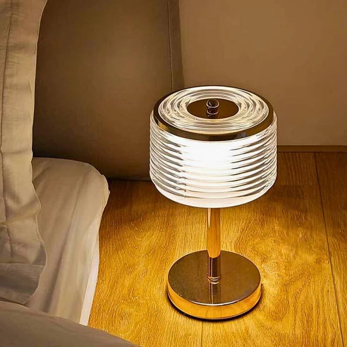 Elegancka Lampa Stołowa LED w Kształcie Pierścienia – Złota, Ciepłe Światło do Salonów, Lampy Stołowe 16x16x30 cm 2