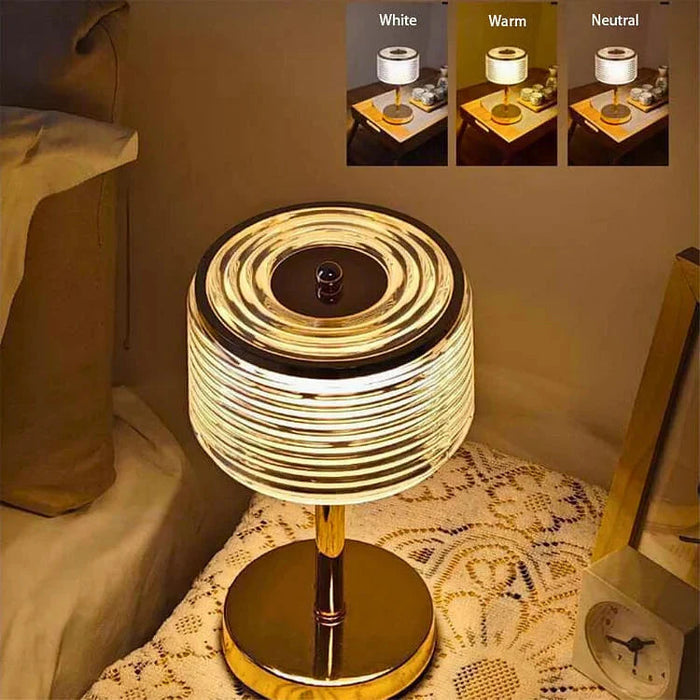 Elegancka Lampa Stołowa LED w Kształcie Pierścienia – Złota, Ciepłe Światło do Salonów, Lampy Stołowe 16x16x30 cm 3