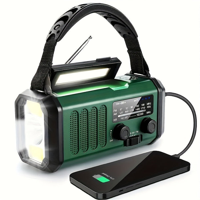 Radio awaryjne z latarką i ładowarką USB – zasilane energią słoneczną i korbką 0