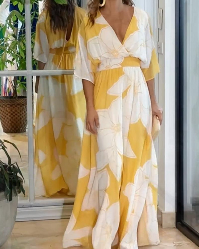 Sukienka Midi w Kwiaty z Wygodnym Krojem – Elegancka Stylizacja na Wesele i Oficjalne Okazje 0