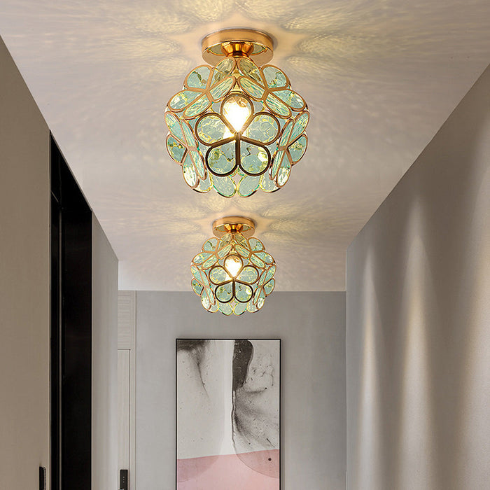 Szklana Lampa Sufitowa w Stylu Kwiatowym – Elegancka Oświetlenie do Korytarza, Żelazo i Szkło, 1 Światło E27 0