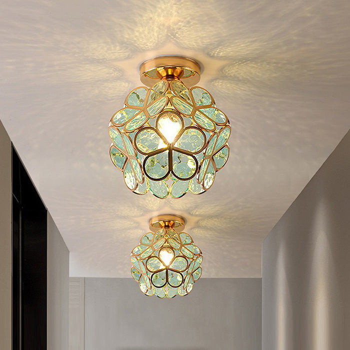 Szklana Lampa Sufitowa w Stylu Kwiatowym – Elegancka Oświetlenie do Korytarza, Żelazo i Szkło, 1 Światło E27 2