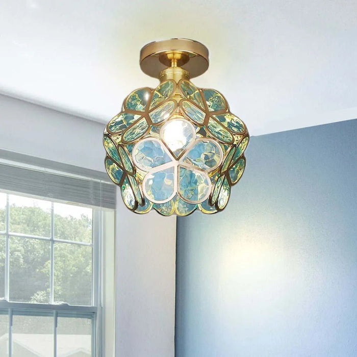 Szklana Lampa Sufitowa w Stylu Kwiatowym – Elegancka Oświetlenie do Korytarza, Żelazo i Szkło, 1 Światło E27 3