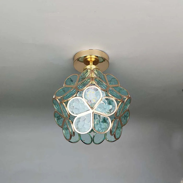 Szklana Lampa Sufitowa w Stylu Kwiatowym – Elegancka Oświetlenie do Korytarza, Żelazo i Szkło, 1 Światło E27 4