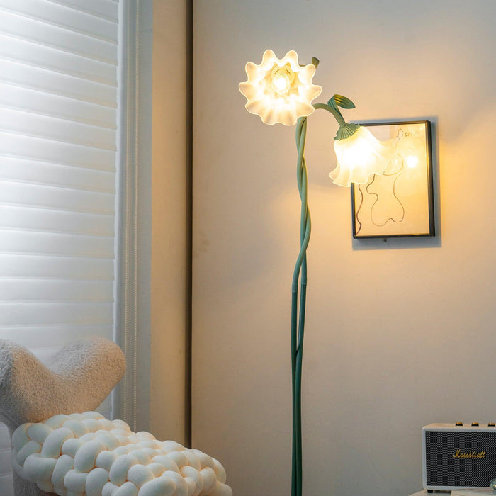 Lampa Podłogowa w Kształcie Kwiatu z Żywicy i Tkaniny – Elegancki Design do Wnętrz, Oświetlenie LED E14 6